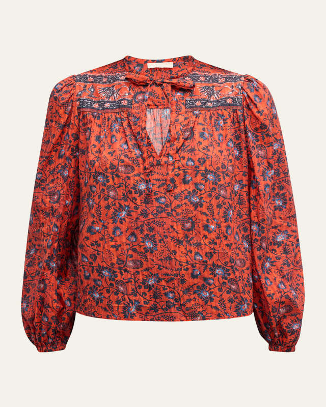 Tillie Printed Tie Blouse